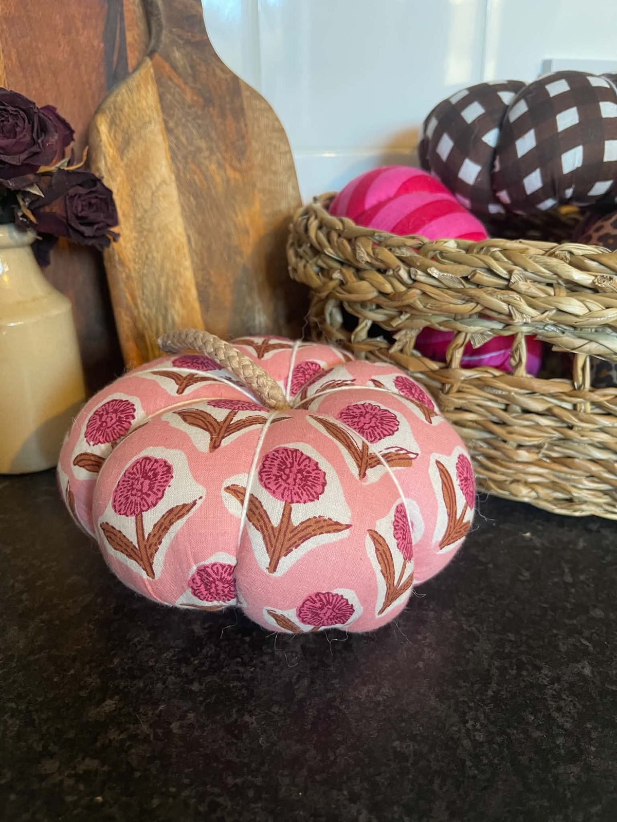 Handmade Pink Floral Pumpkin
