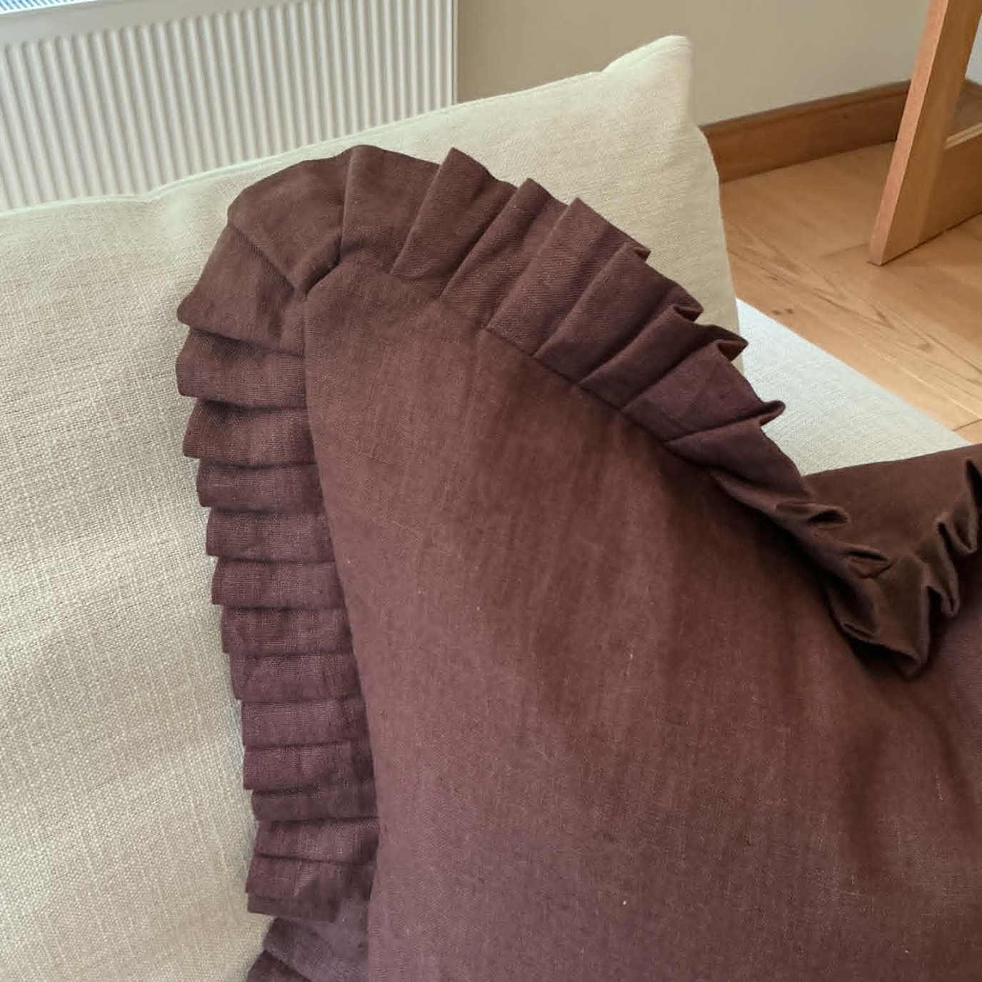 Dark Brown Cushion Cover with Frill – 100% Linen