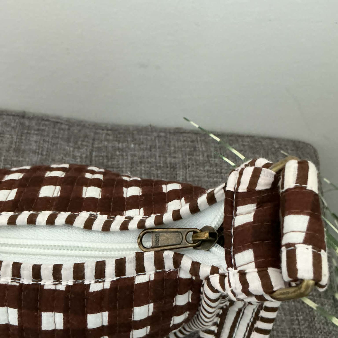 Dark Brown Gingham Mini Shoulder Tote Bag