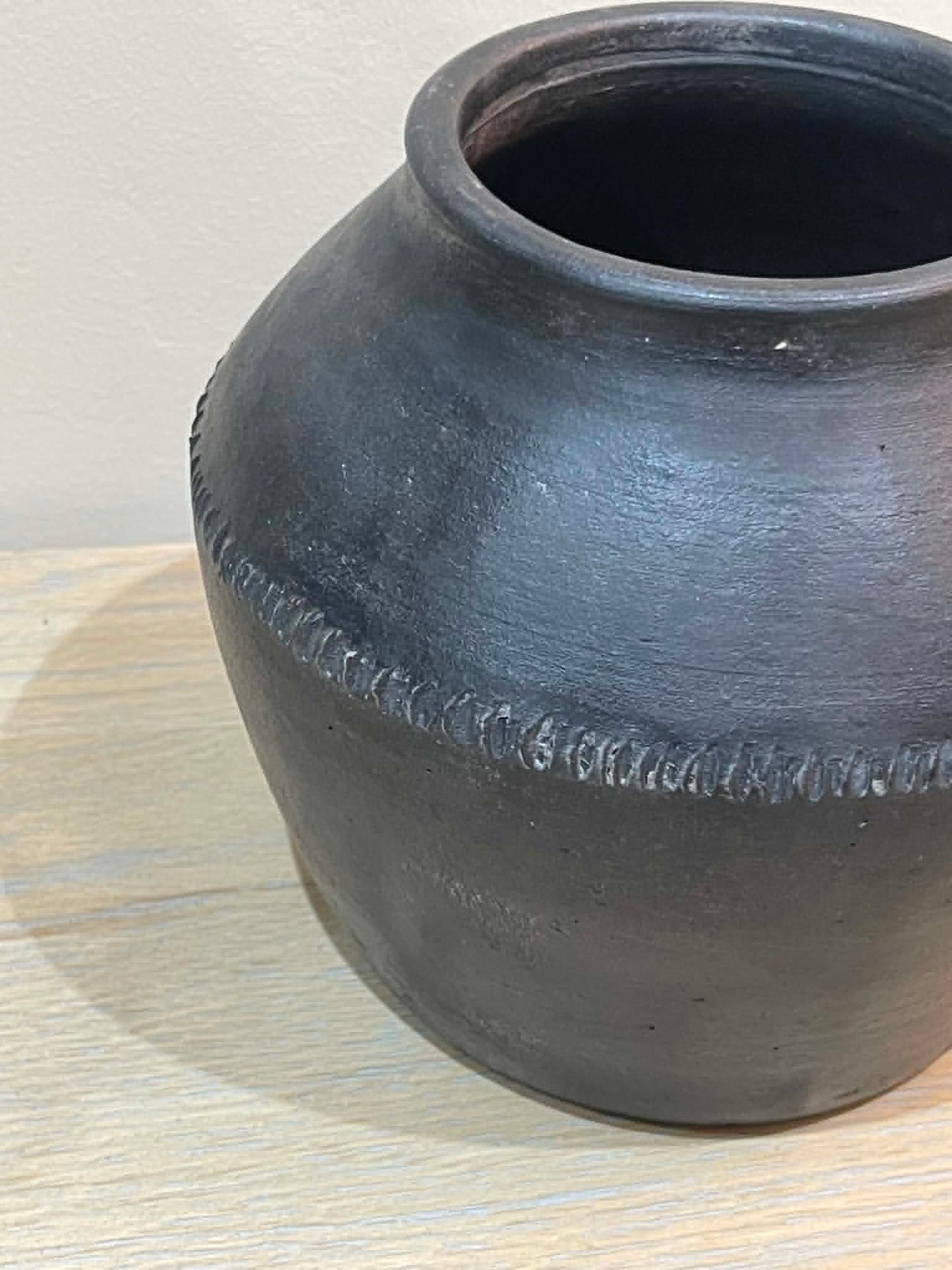 Small Salvaged Clay Pot - Black