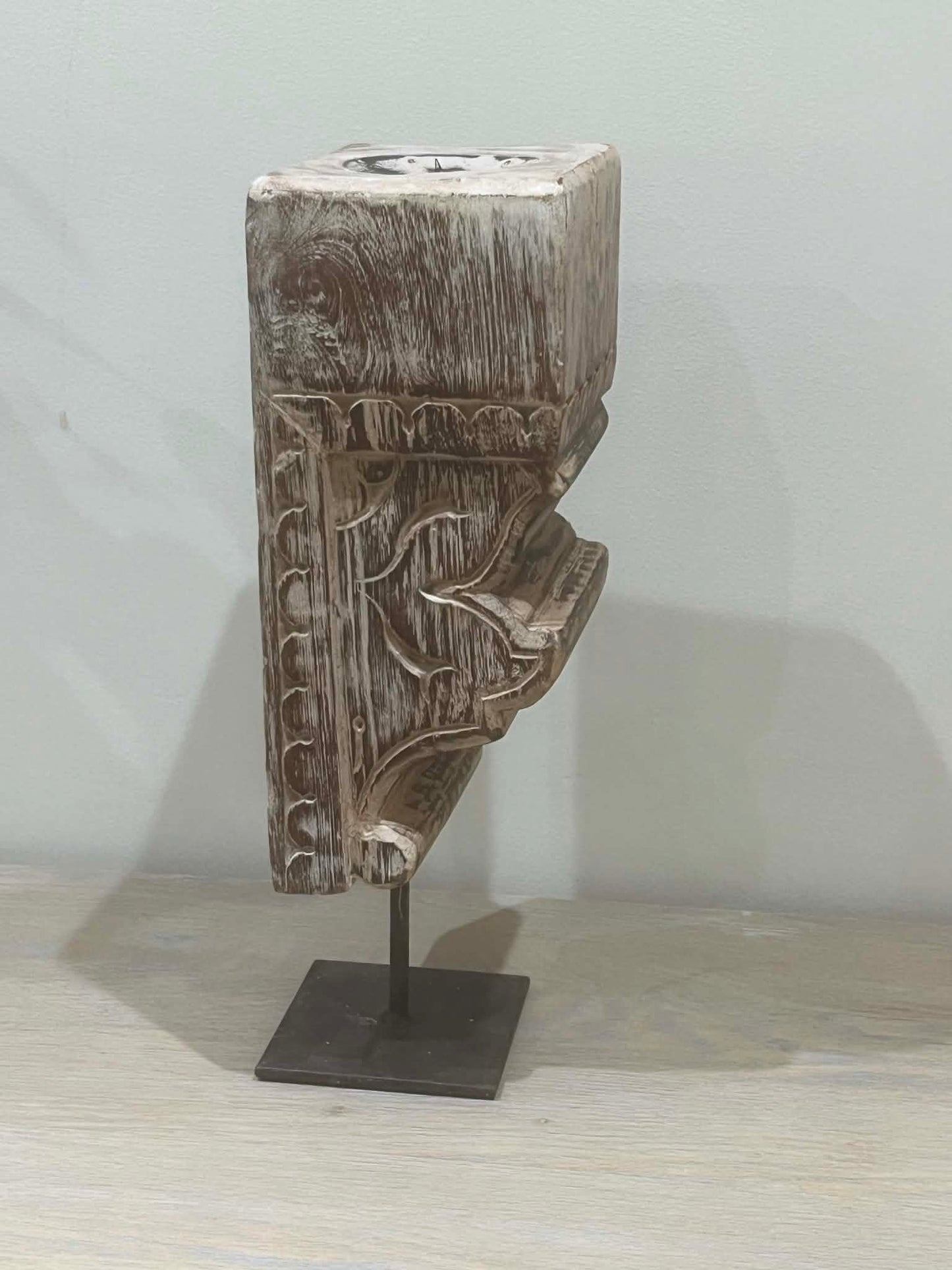 Salvaged Hand Carved Indian Pillar Candle Holder (C)