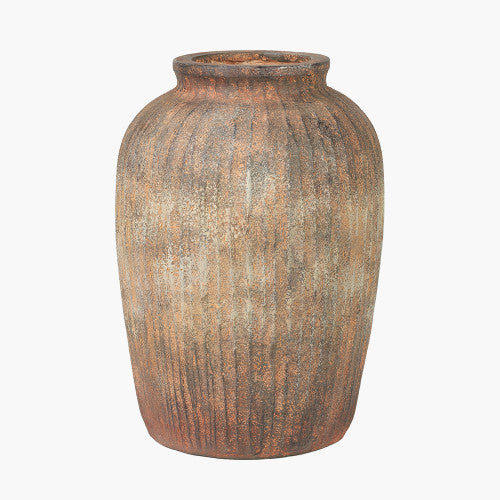 Rustic Ribbed Decorative Vase - Brown