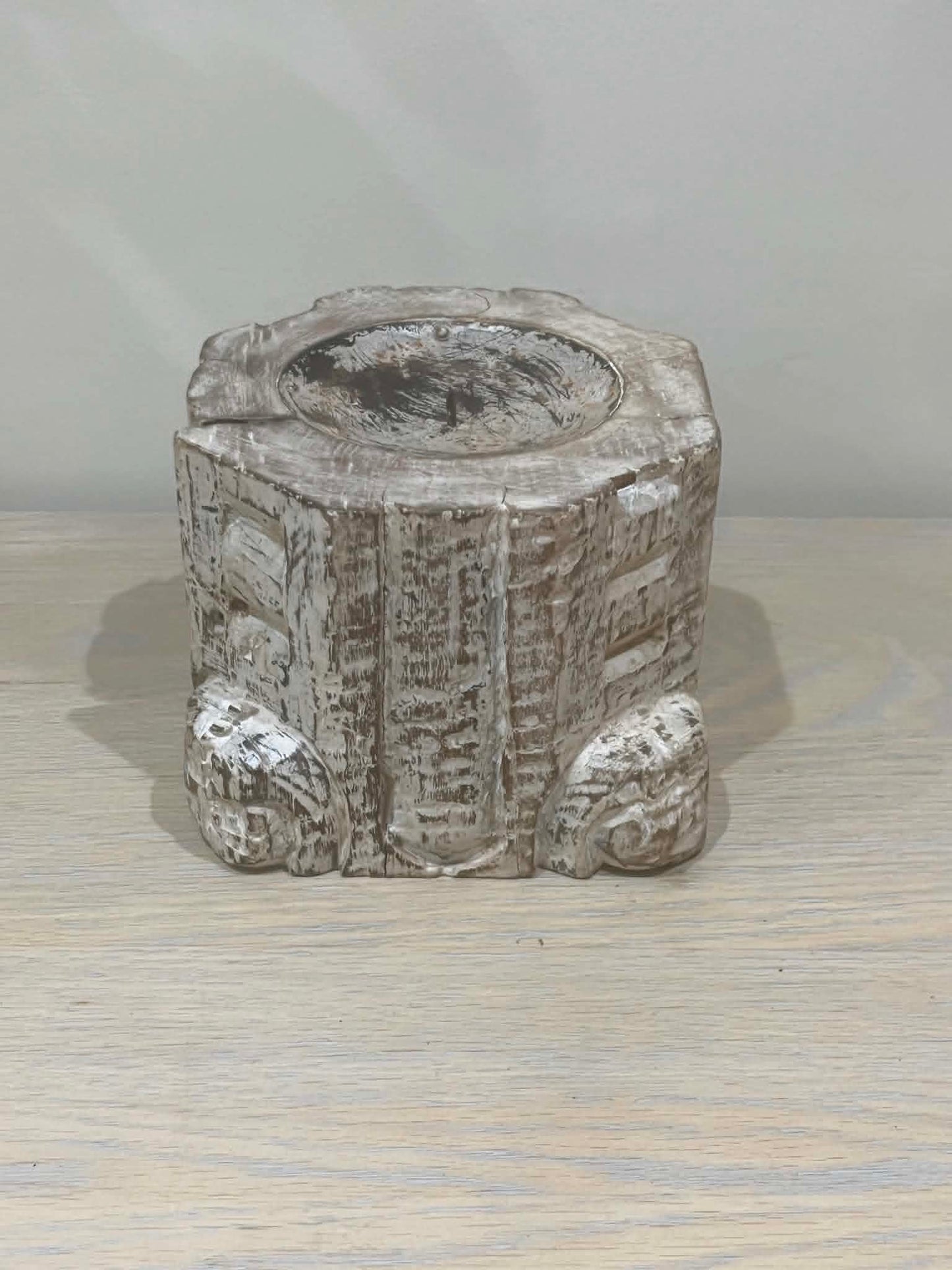 Salvaged Hand Carved Indian Pillar Candle Holder (B)