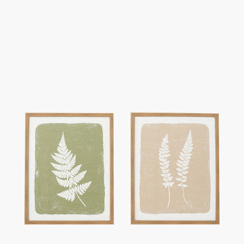 Green and Natural Fern Canvas Wall Art with Natural Frames (Set of 2)
