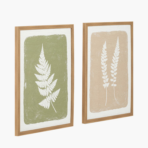 Green and Natural Fern Canvas Wall Art with Natural Frames (Set of 2)
