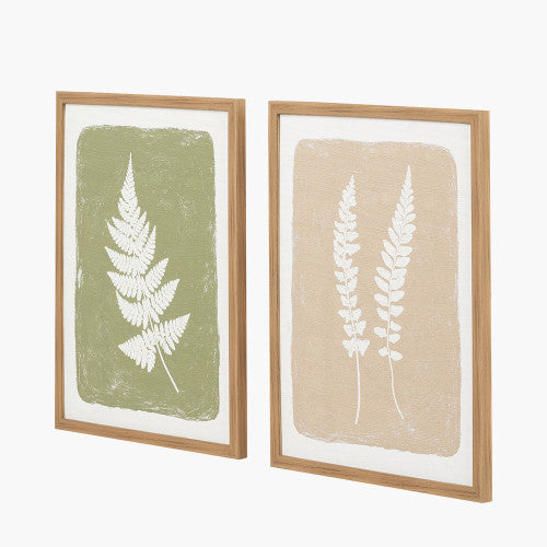 Green and Natural Fern Canvas Wall Art with Natural Frames (Set of 2)