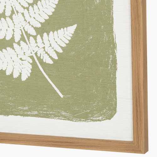 Green and Natural Fern Canvas Wall Art with Natural Frames (Set of 2)