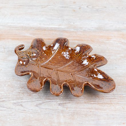 Glazed Leaf Trinket Dish - Brown