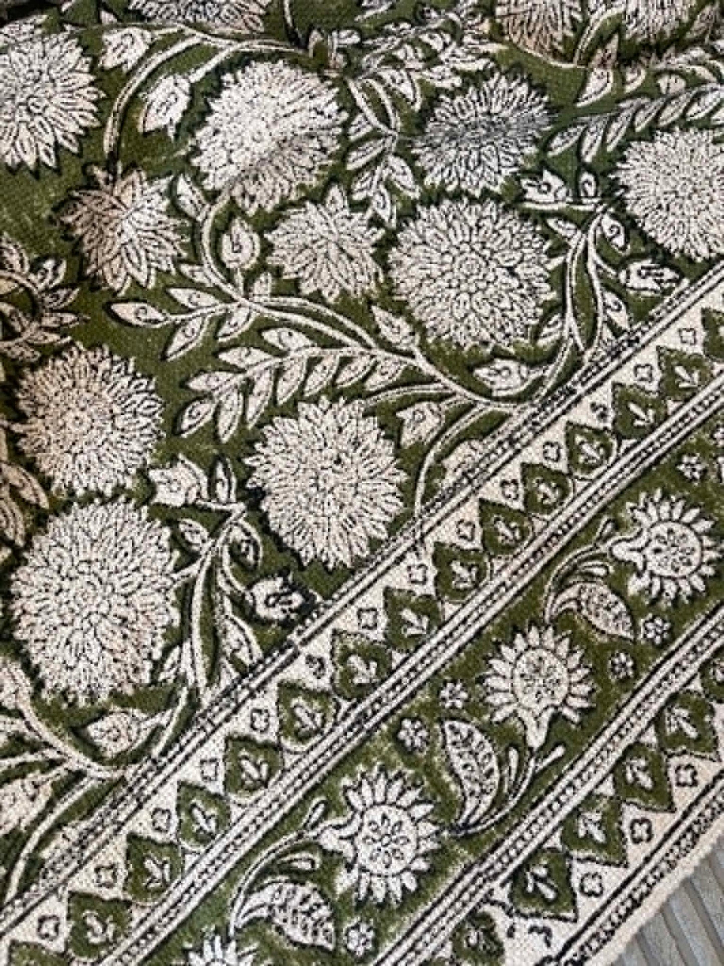 EMILY Hand Block Printed Throw - Olive Green