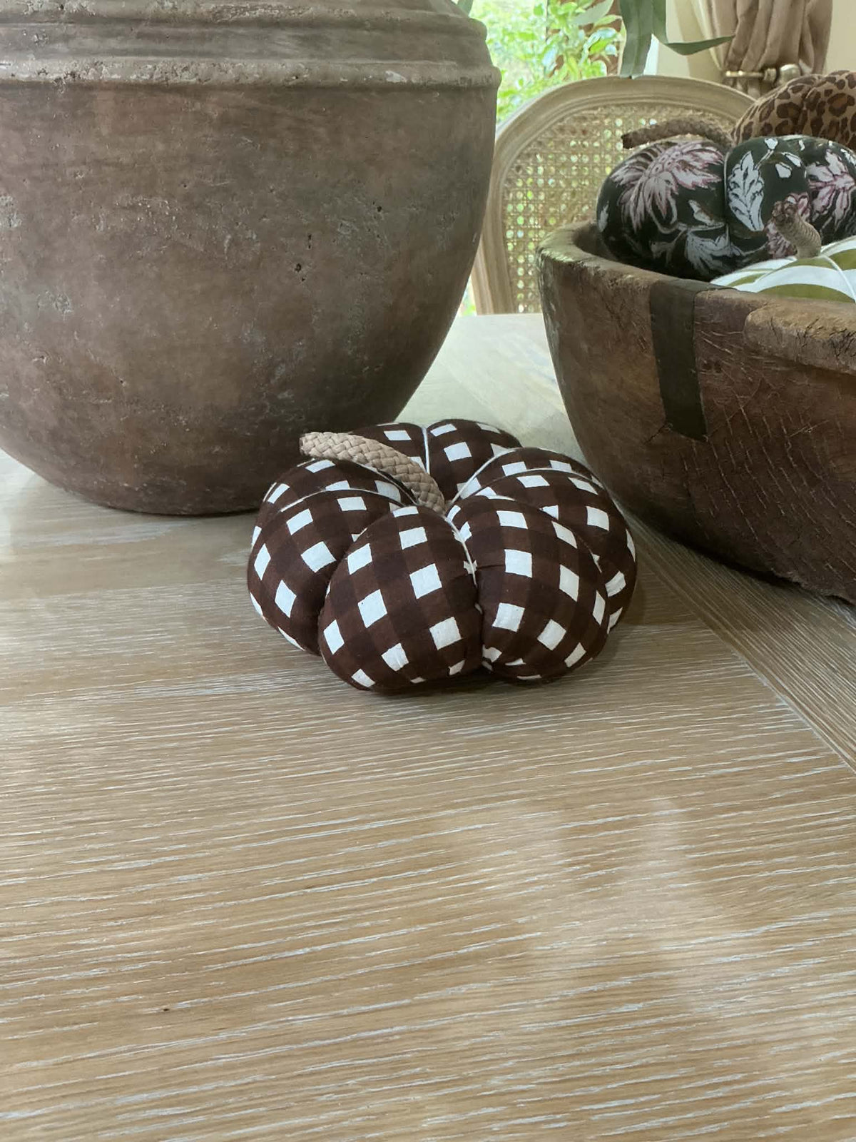 Handmade Dark Brown Gingham Pumpkin