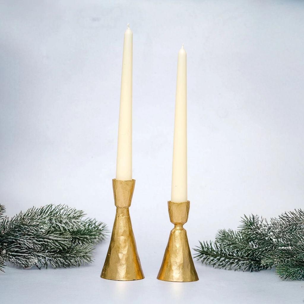 Gold Metal Hammered Candlestick Holders – Set of 2