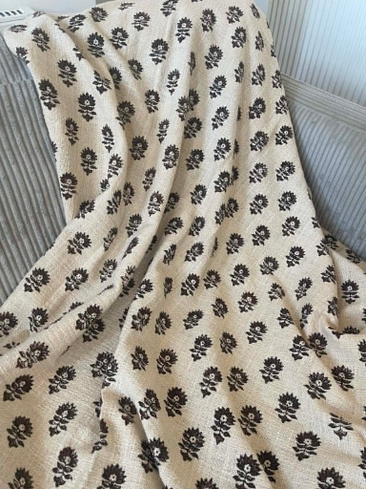 LARA Hand Block Printed Throw - Dark Brown/ Cream