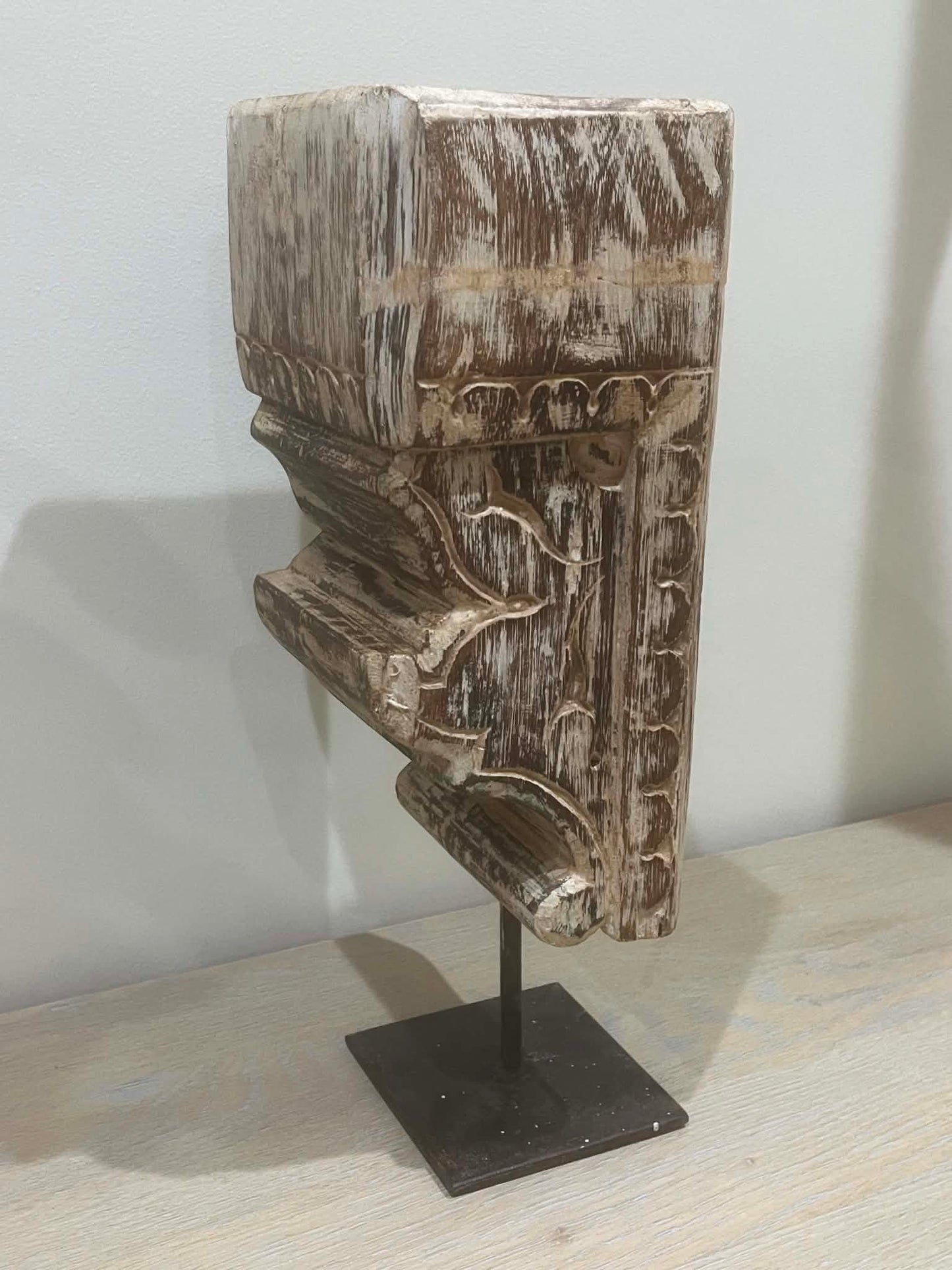 Salvaged Hand Carved Indian Pillar Candle Holder (C)