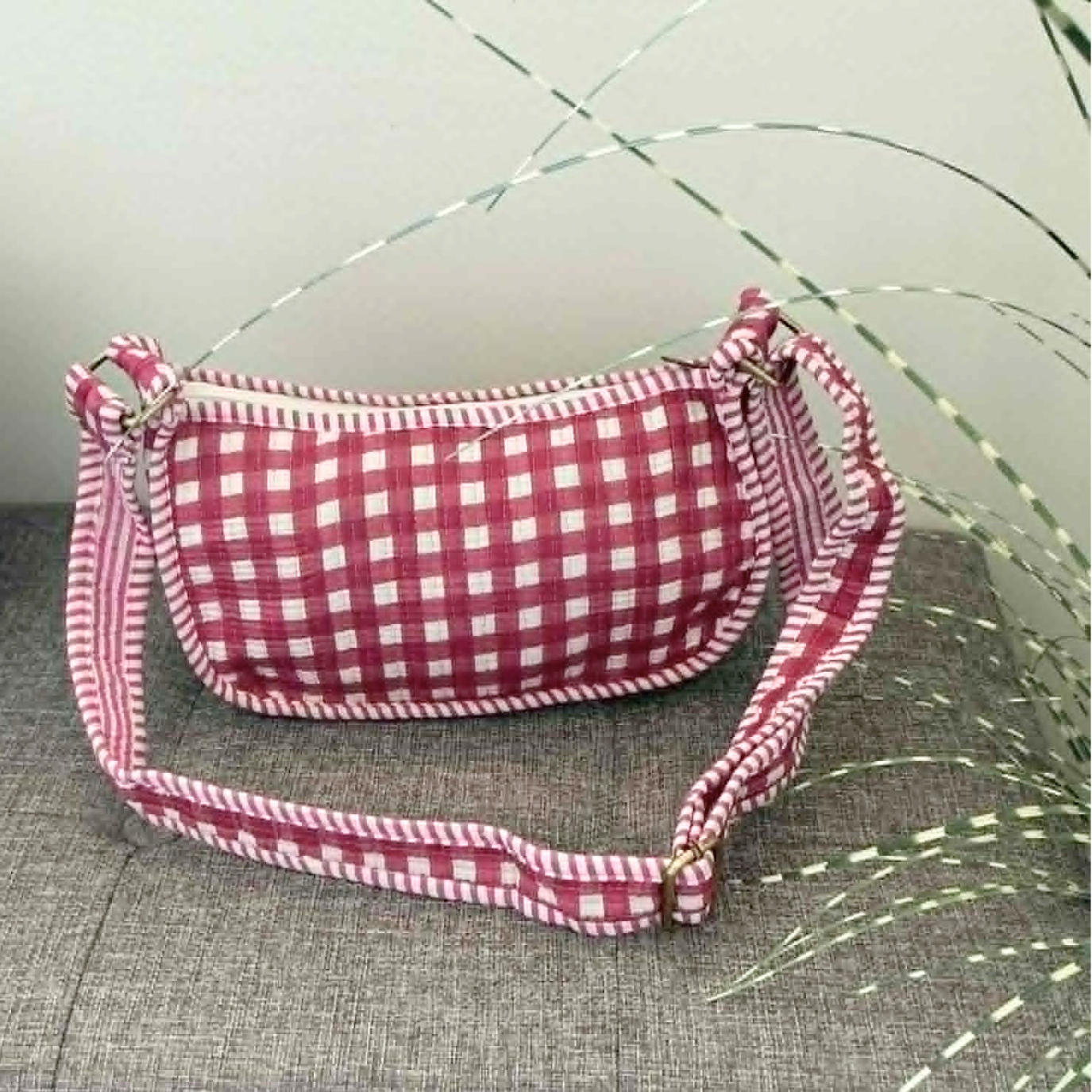 Pink Gingham Mini Shoulder Tote Bag