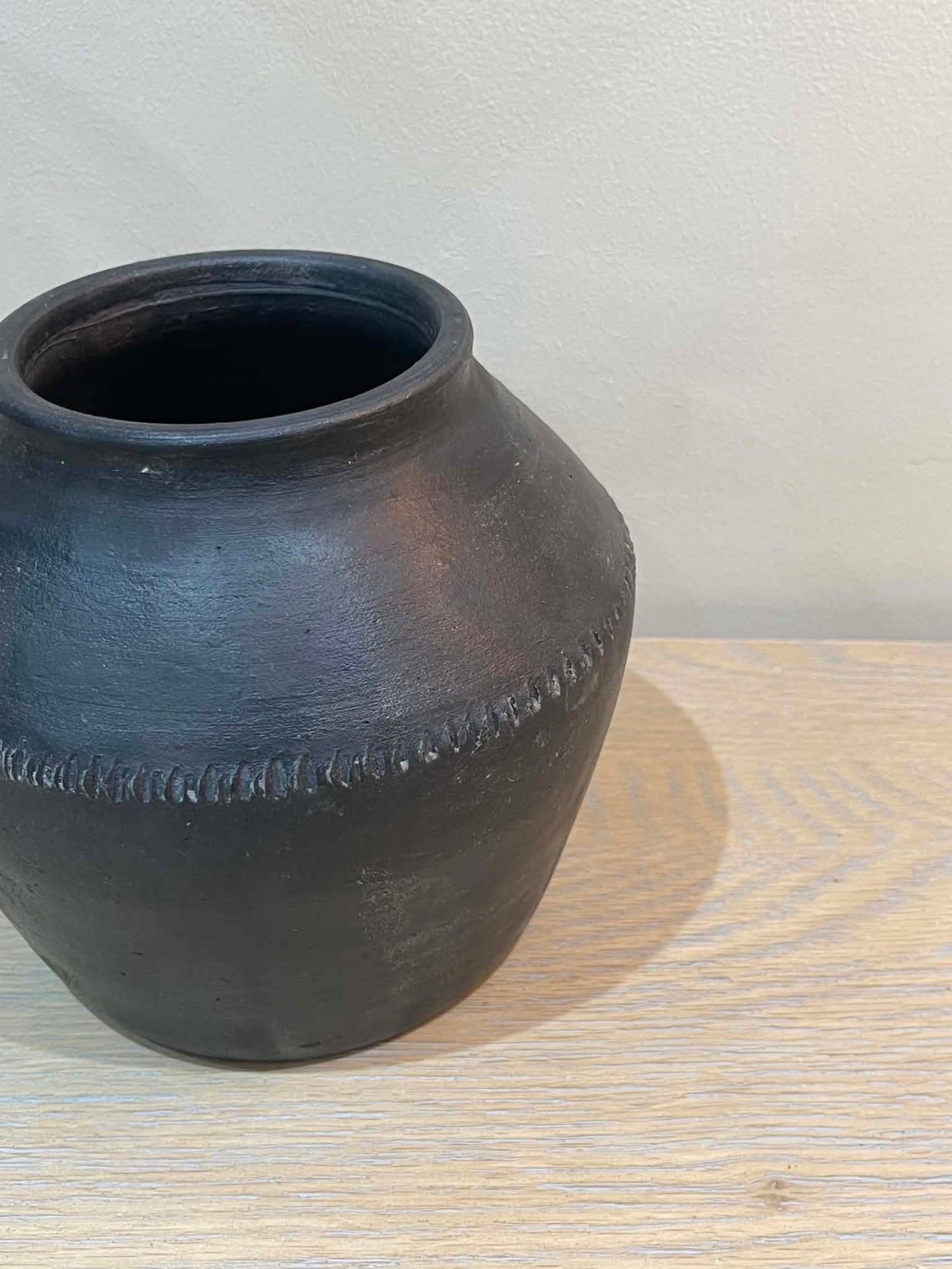 Small Salvaged Clay Pot - Black