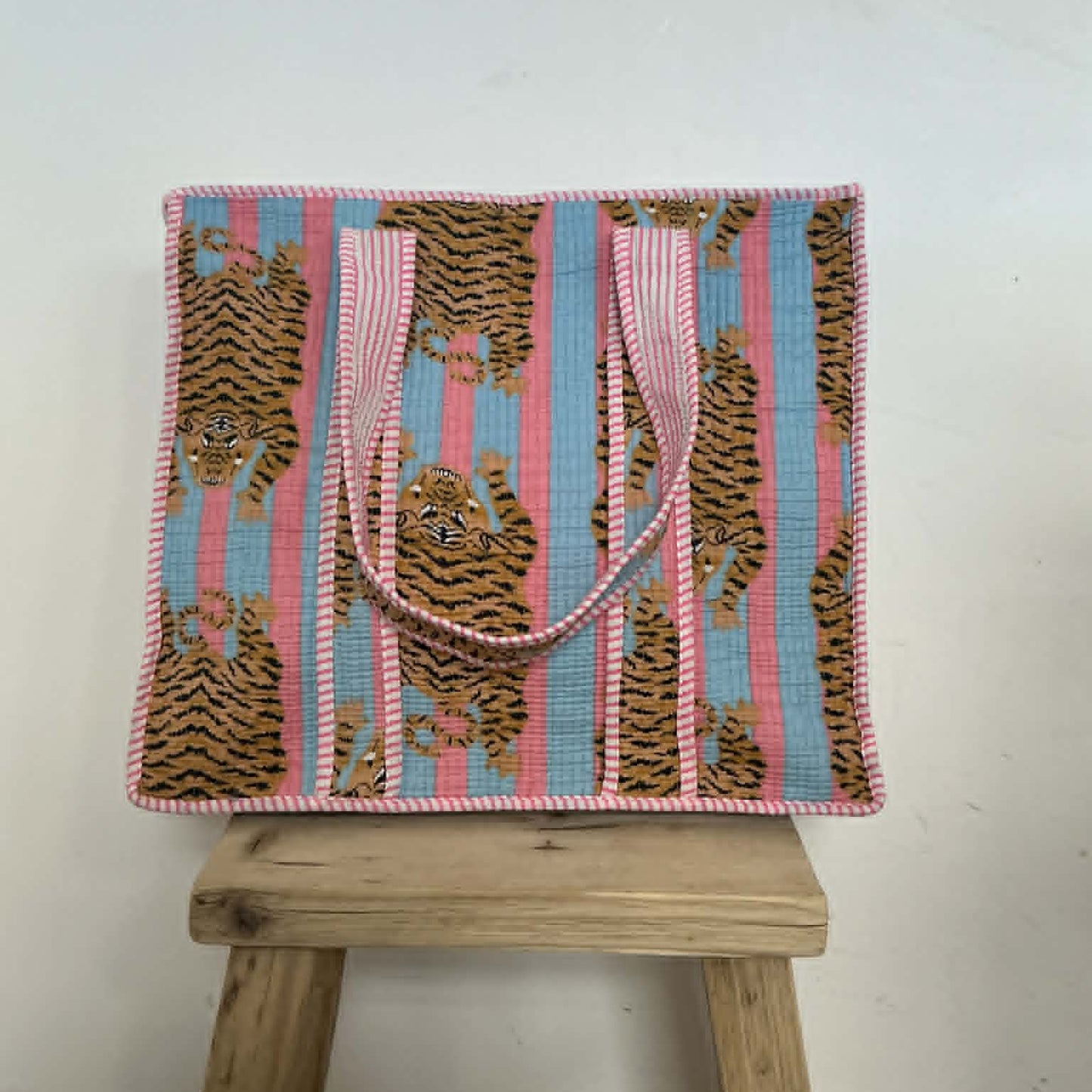 Tiger Stripe Tote Bag - Pink/Blue