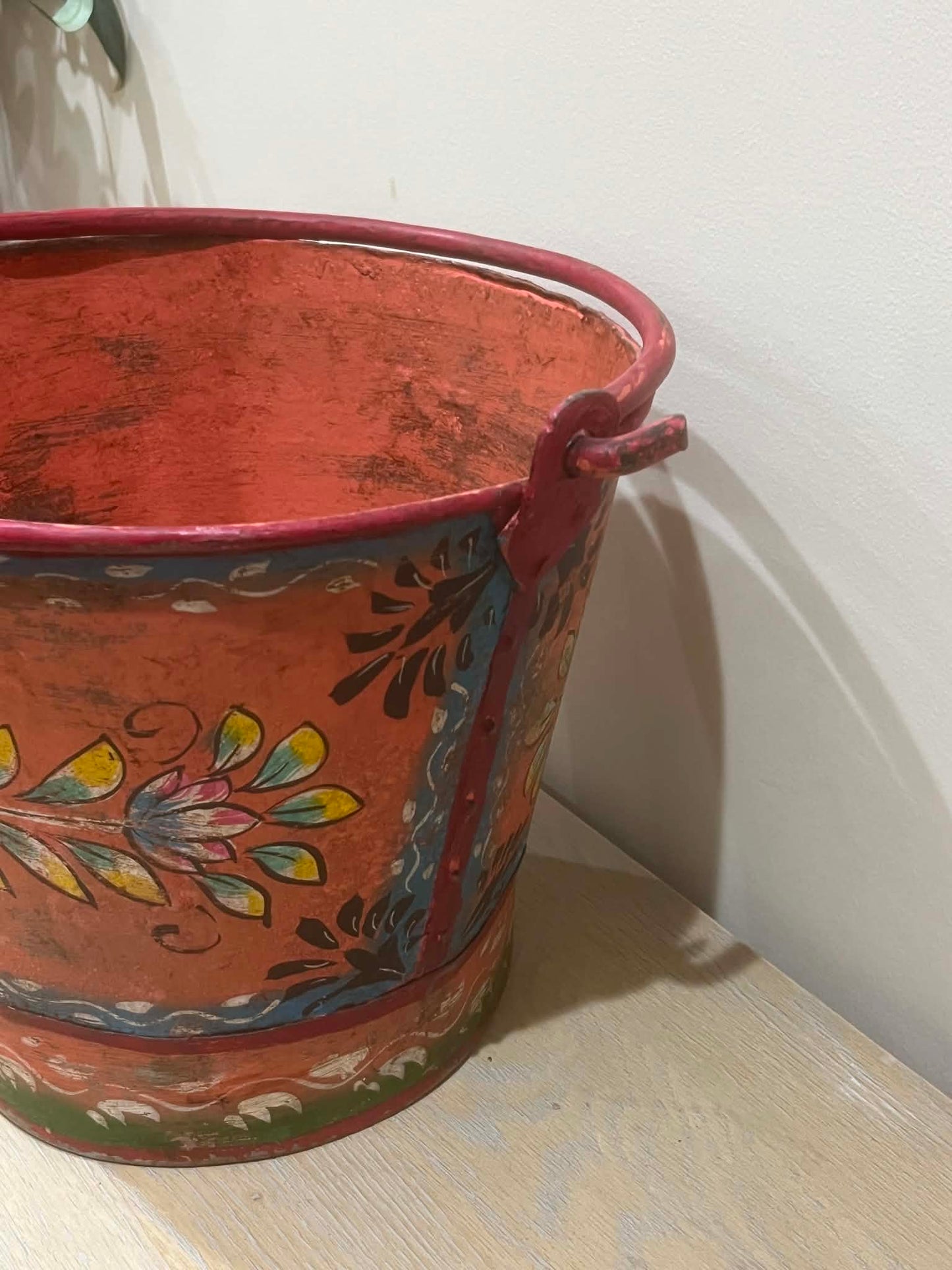 Salvaged Peach Hand Painted Bucket Planter