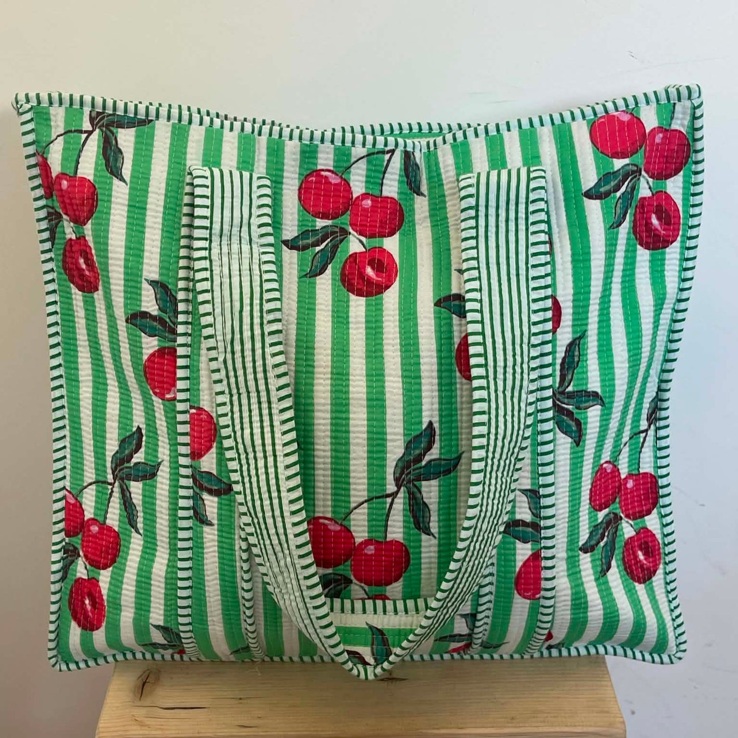 Cherry Stripe Tote Bag