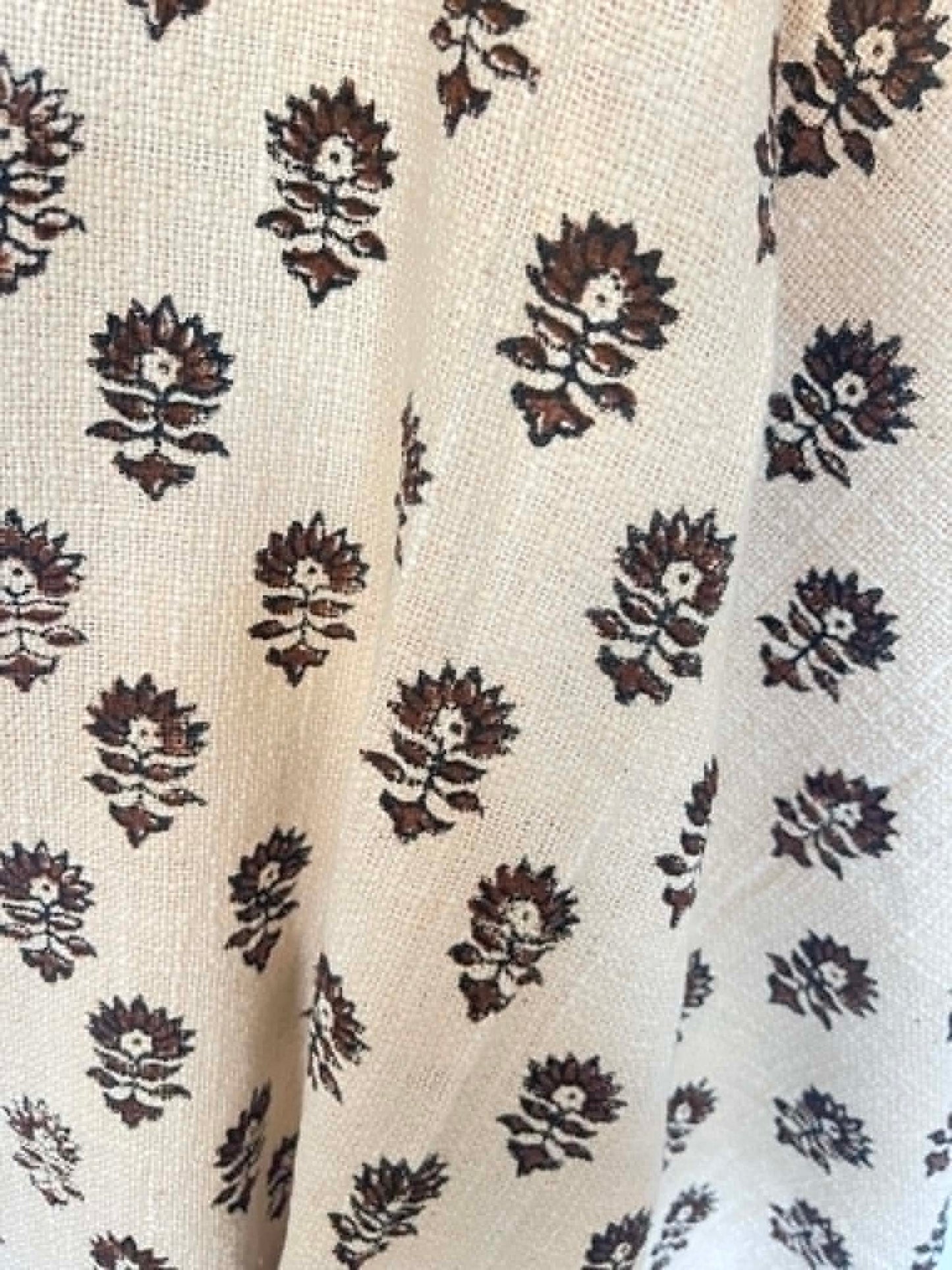 LARA Hand Block Printed Throw - Dark Brown/ Cream