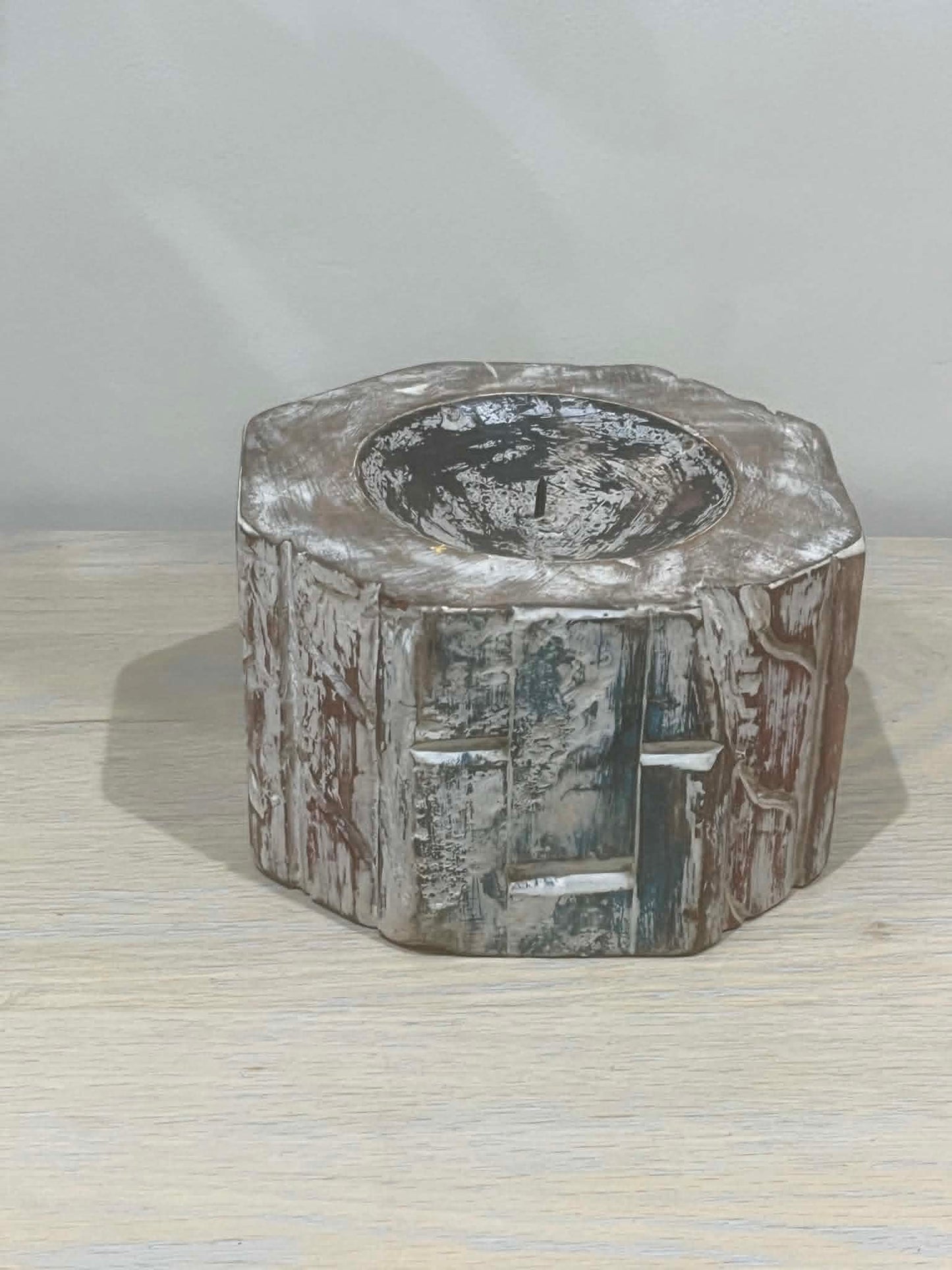 Salvaged Hand Carved Indian Pillar Candle Holders (A)