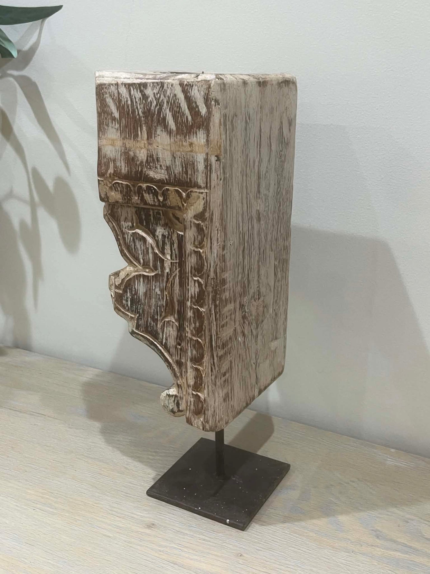 Salvaged Hand Carved Indian Pillar Candle Holder (C)