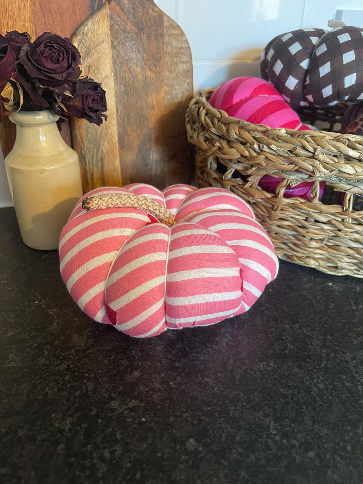 Handmade Pink with Red Hearts Pumpkin