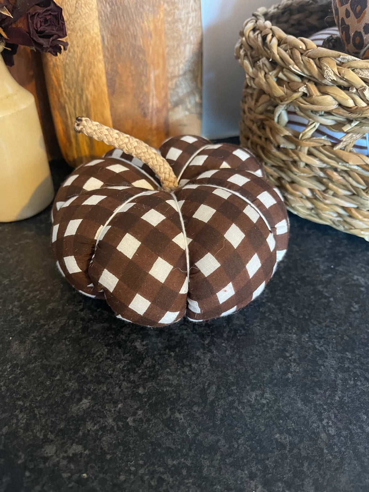Handmade Dark Brown Gingham Pumpkin