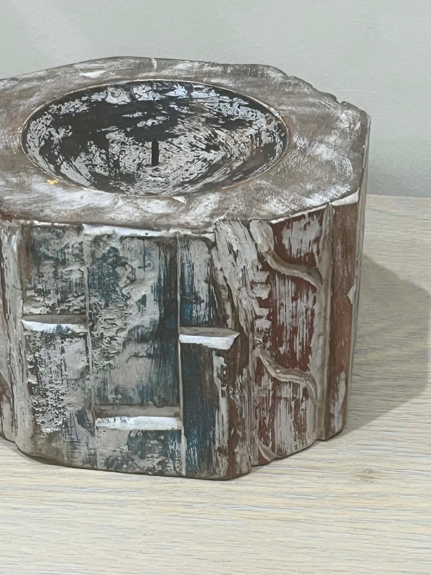 Salvaged Hand Carved Indian Pillar Candle Holders (A)