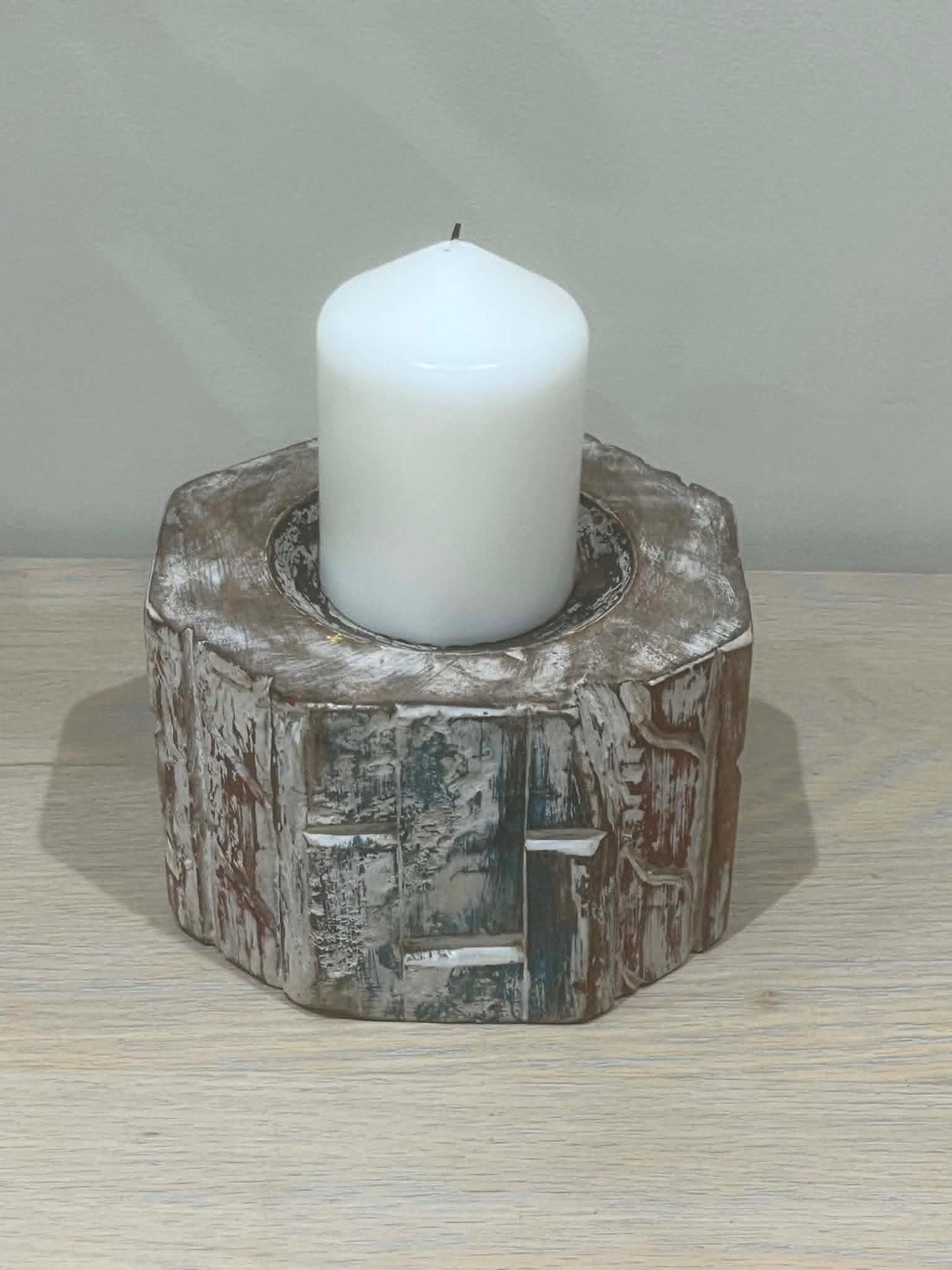 Salvaged Hand Carved Indian Pillar Candle Holders (A)