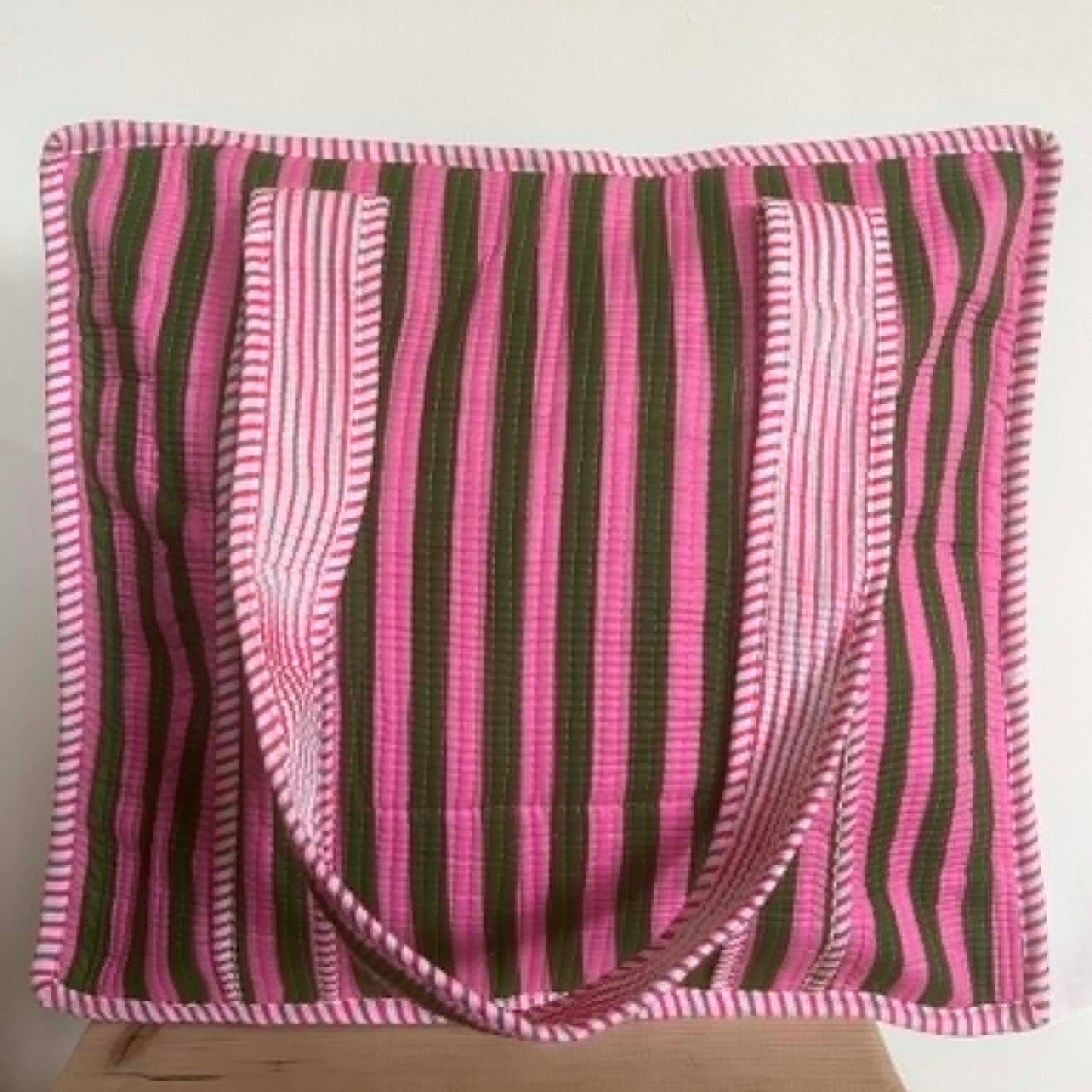 Pink & Green Stripe Tote Bag