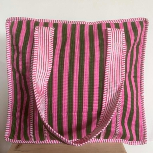Pink & Green Stripe Tote Bag