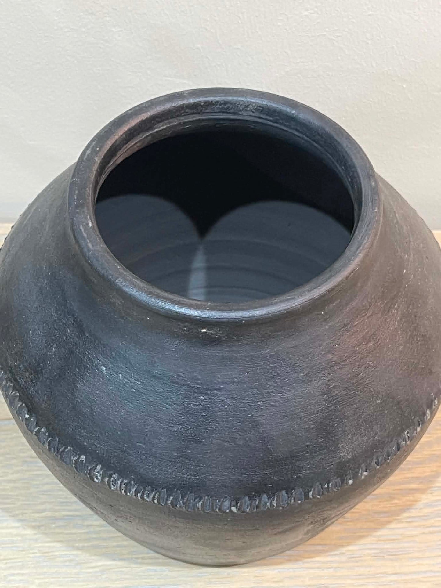 Small Salvaged Clay Pot - Black