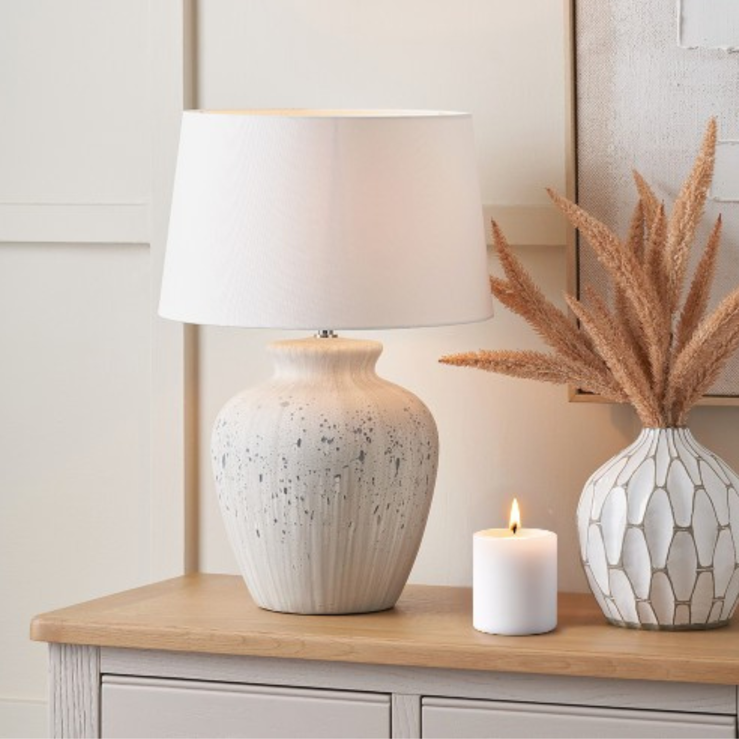 Kalli White and Grey Flecked Ceramic Table Lamp