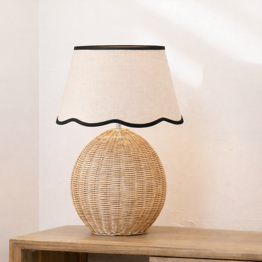 Large Rattan Cream Wash Table Lamp Base