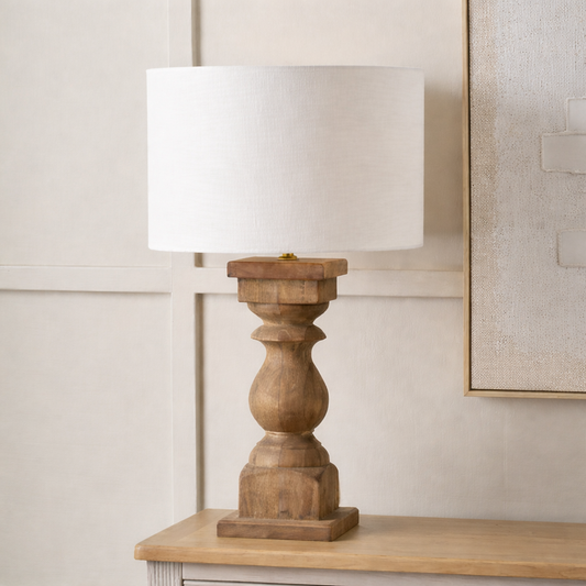 KAVYA Antique Brown Turned Wood Table Lamp Base