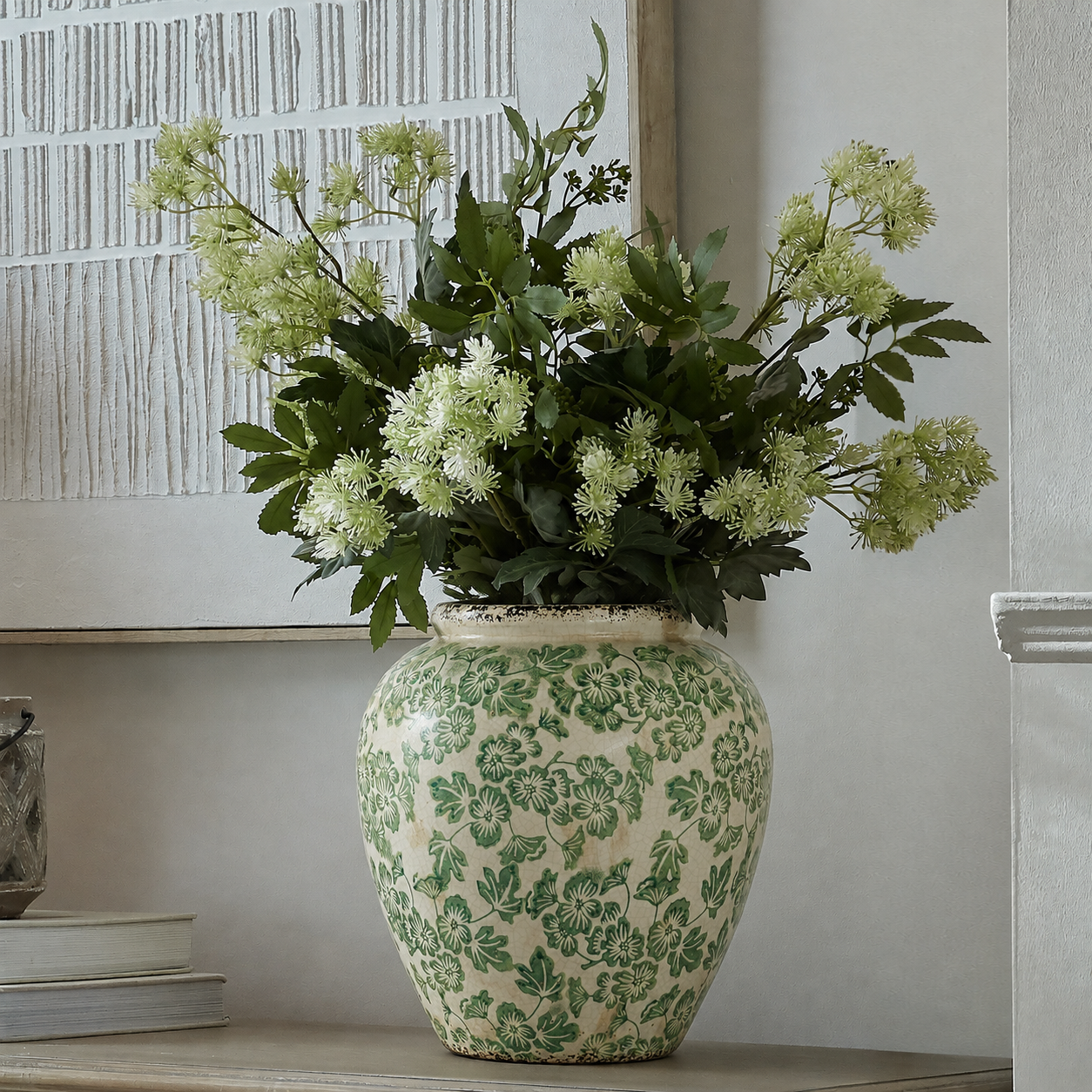 Medium Green Clover Vase with Crackle Glaze