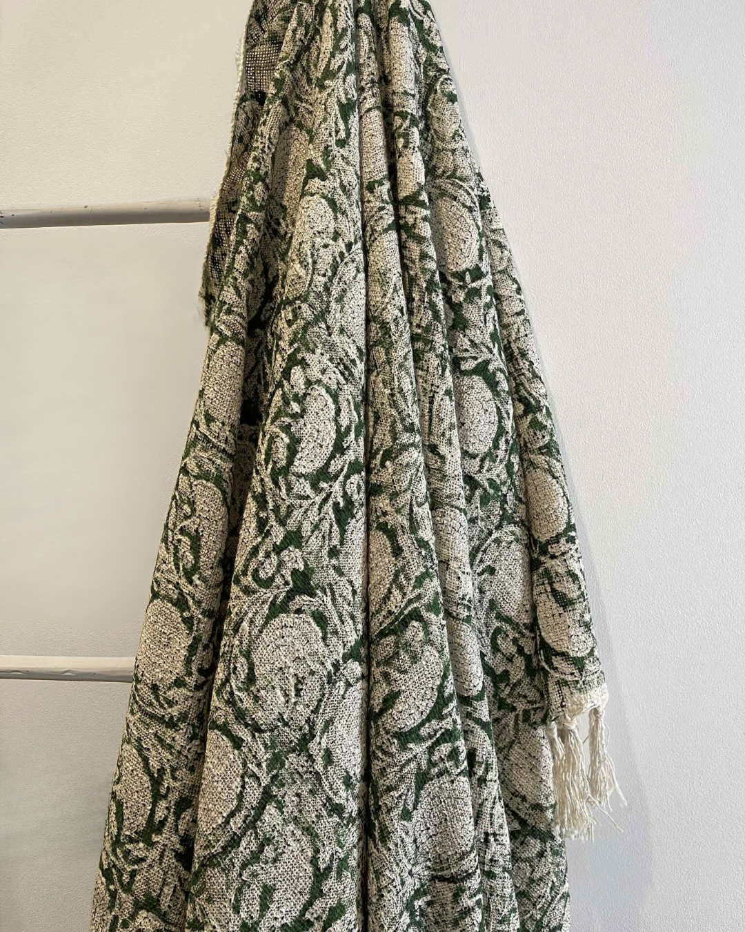 FLORA Rustic Hand Block Printed Throw - Forest Green