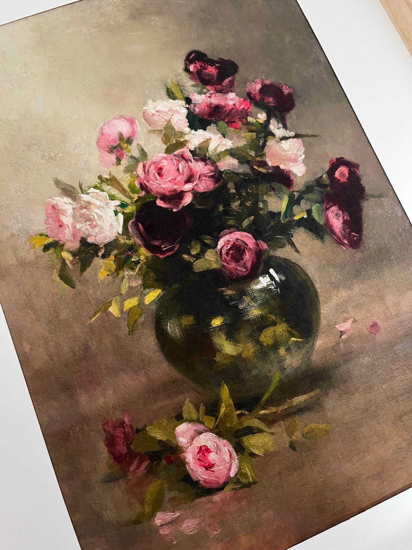 Vintage Vase of Roses  Art Print (A4 or A3)