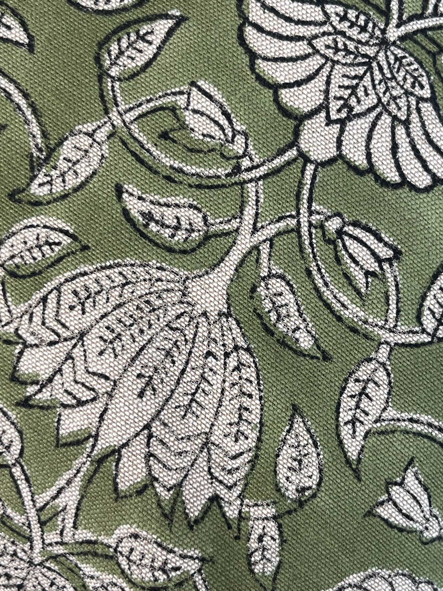 SHREYA Hand Block Cushion - Olive/ Stone