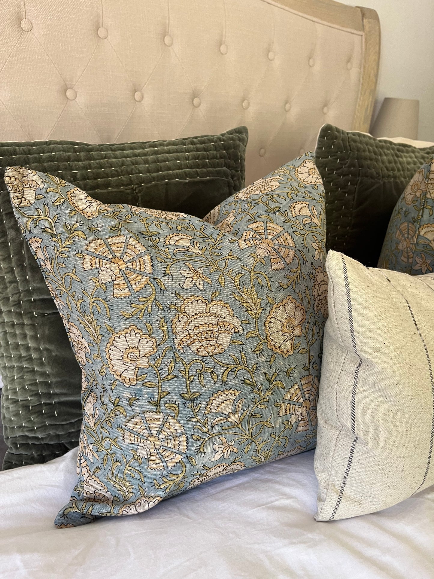 PRIYA Hand Block Cushion - Blue