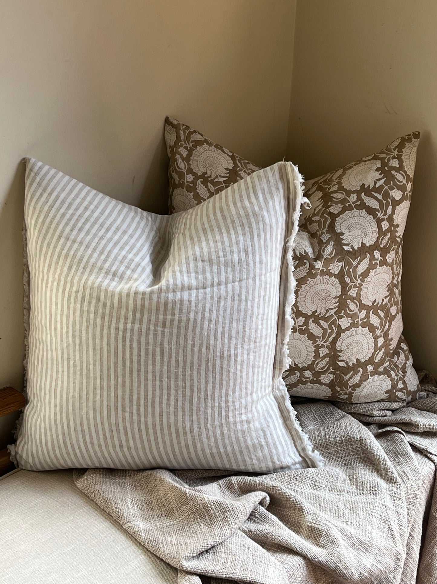 ZHARA Stonewash Linen Stripe Cushion - Natural