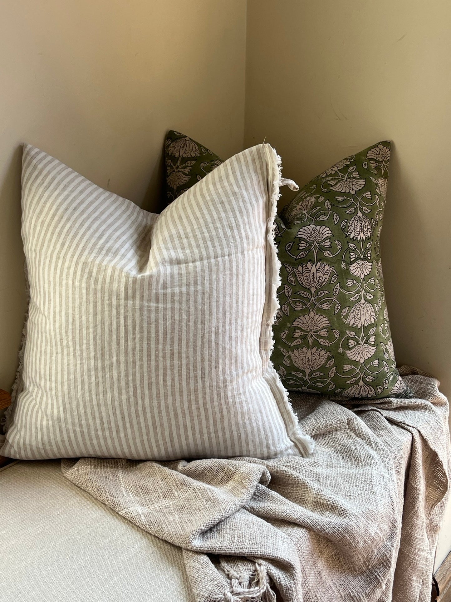 ZHARA Stonewash Linen Stripe Cushion - Natural