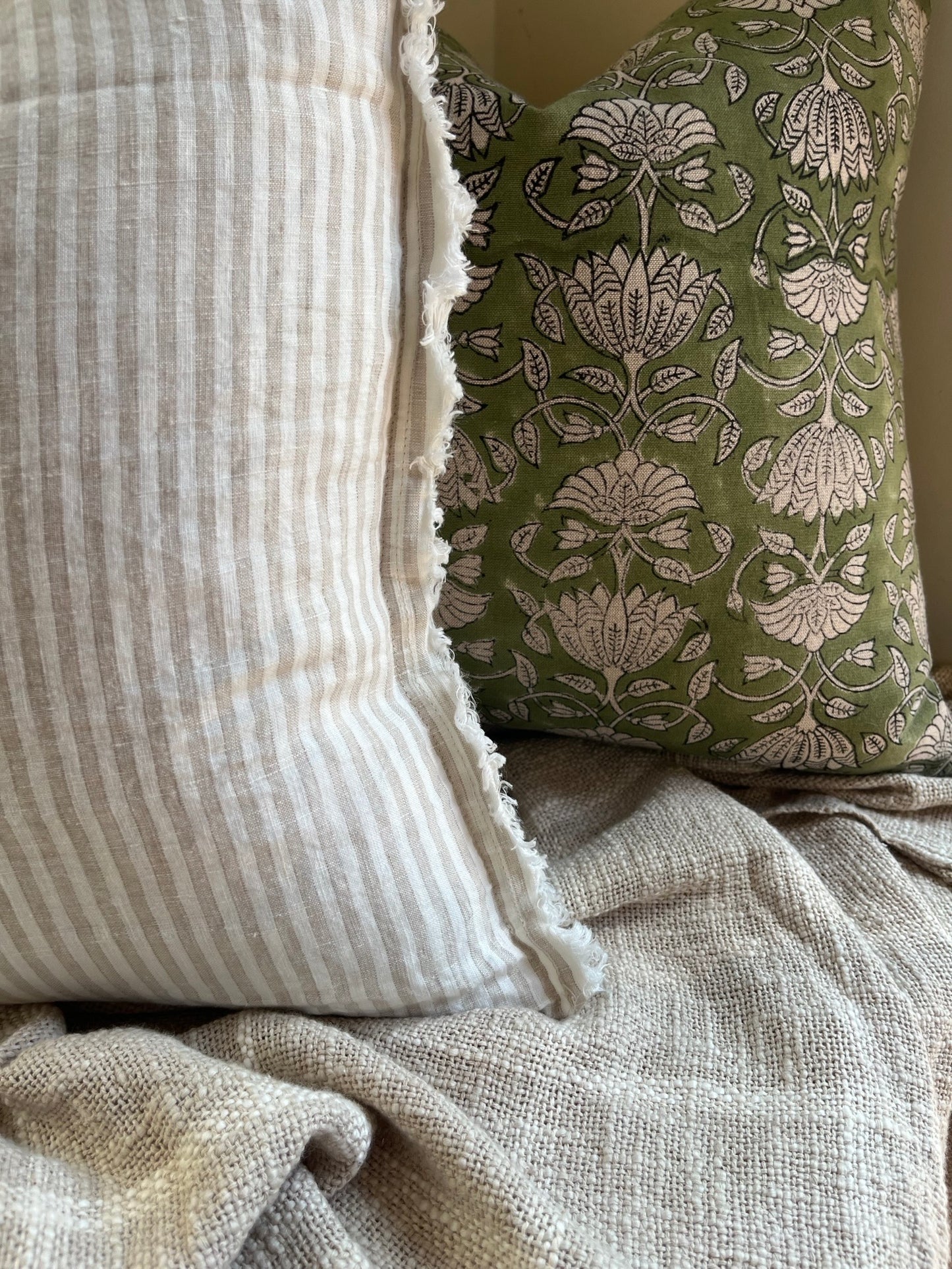 ZHARA Stonewash Linen Stripe Cushion - Natural