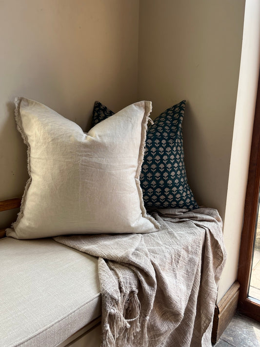 ZHARA Stonewash Linen Cushion - Cream