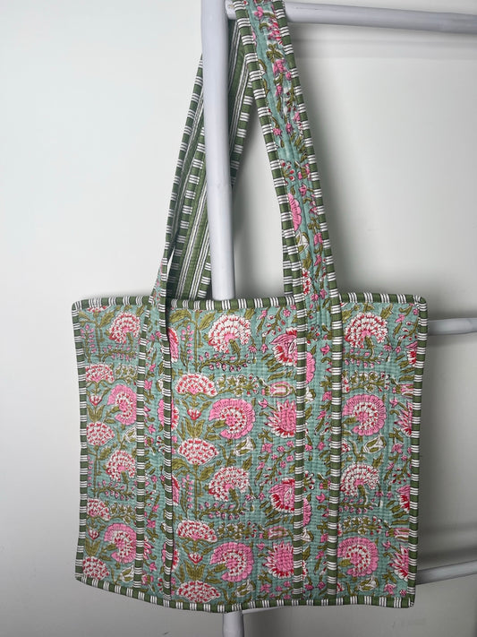 AMANI Hand Block Printed Tote Bag - Pink