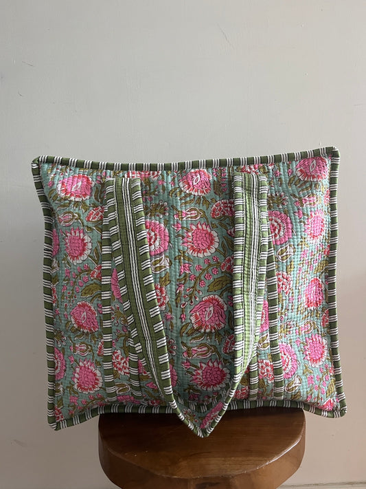 AMANI Hand Block Printed Tote Bag - Pink