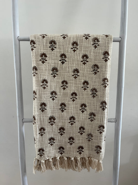 LARA Hand Block Printed Throw - Brown/ Cream