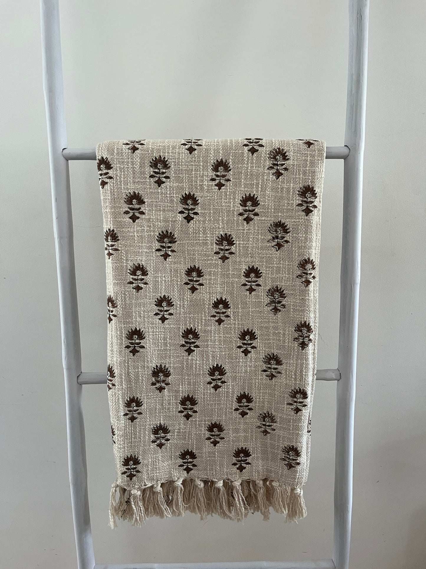 LARA Hand Block Printed Throw - Brown/ Cream