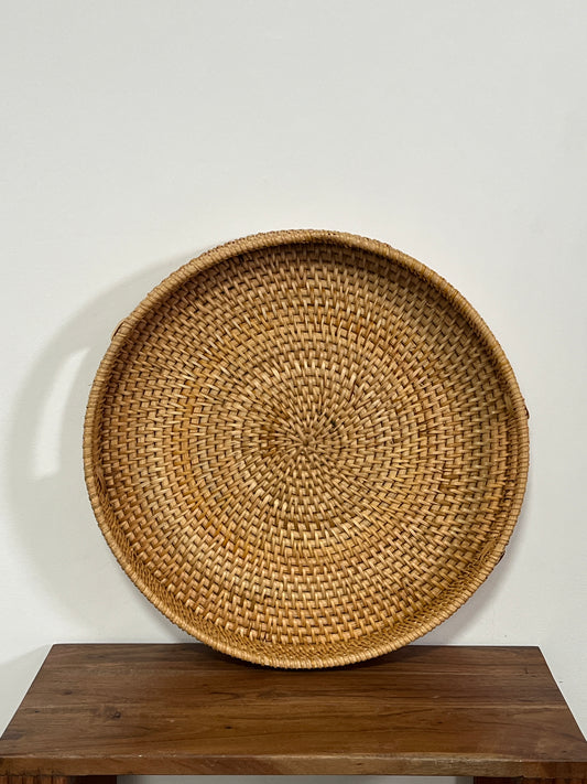 Hand Woven Round Wicker Tray - Honey