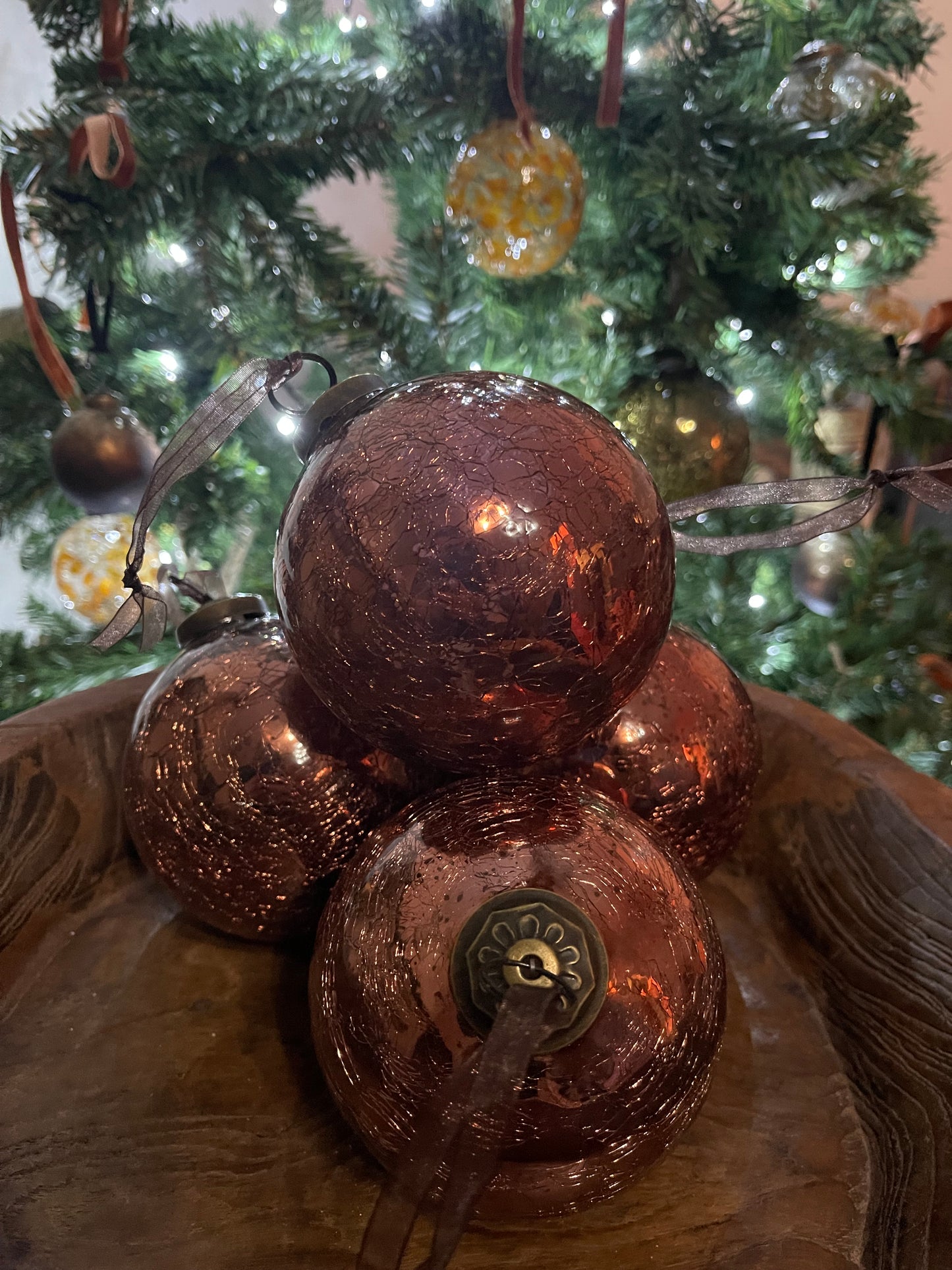 Large Rust Crackle Glass Bauble